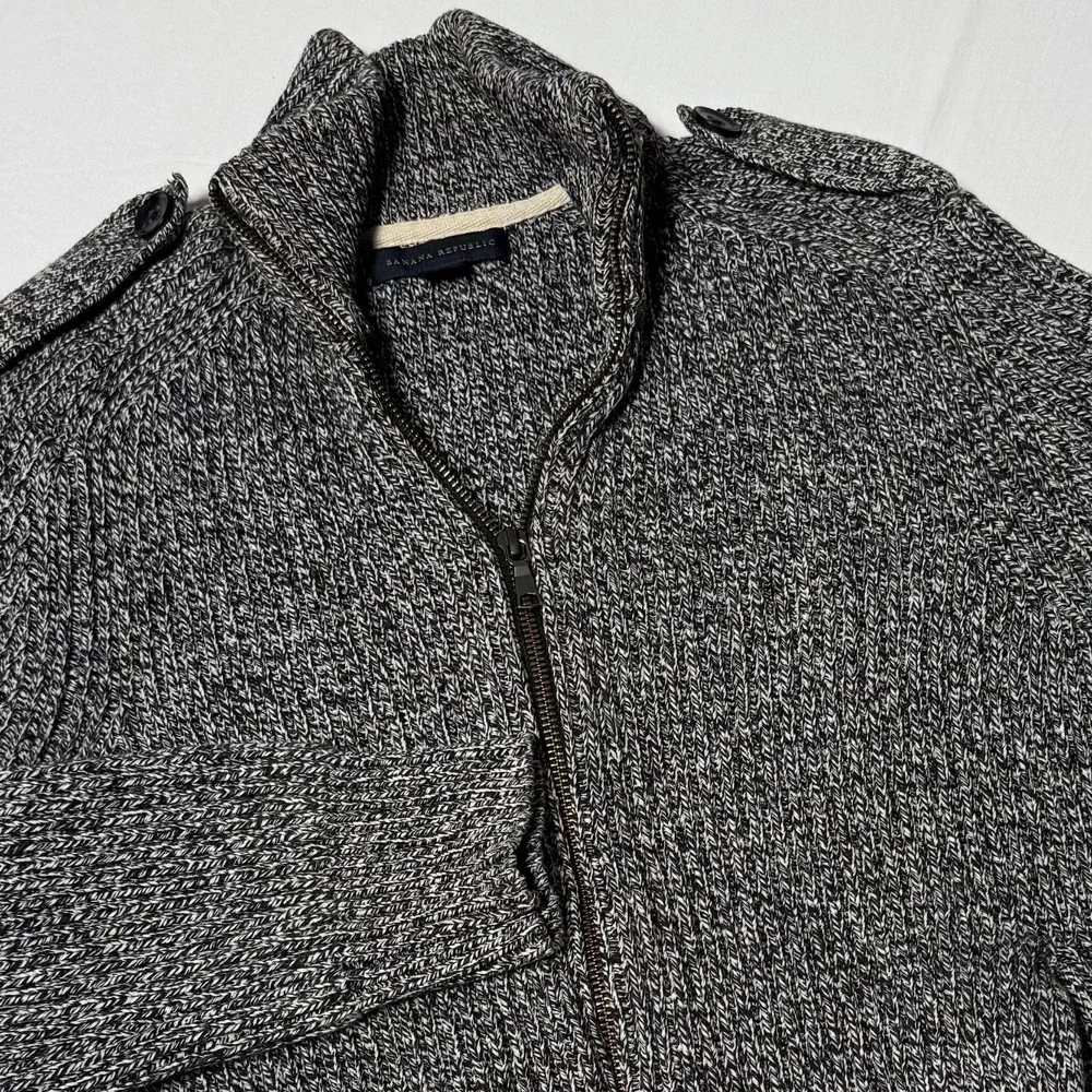Banana Republic Factory Tweed Cardigan Jacket‎ Full Dbl Zip Wool Blend Small